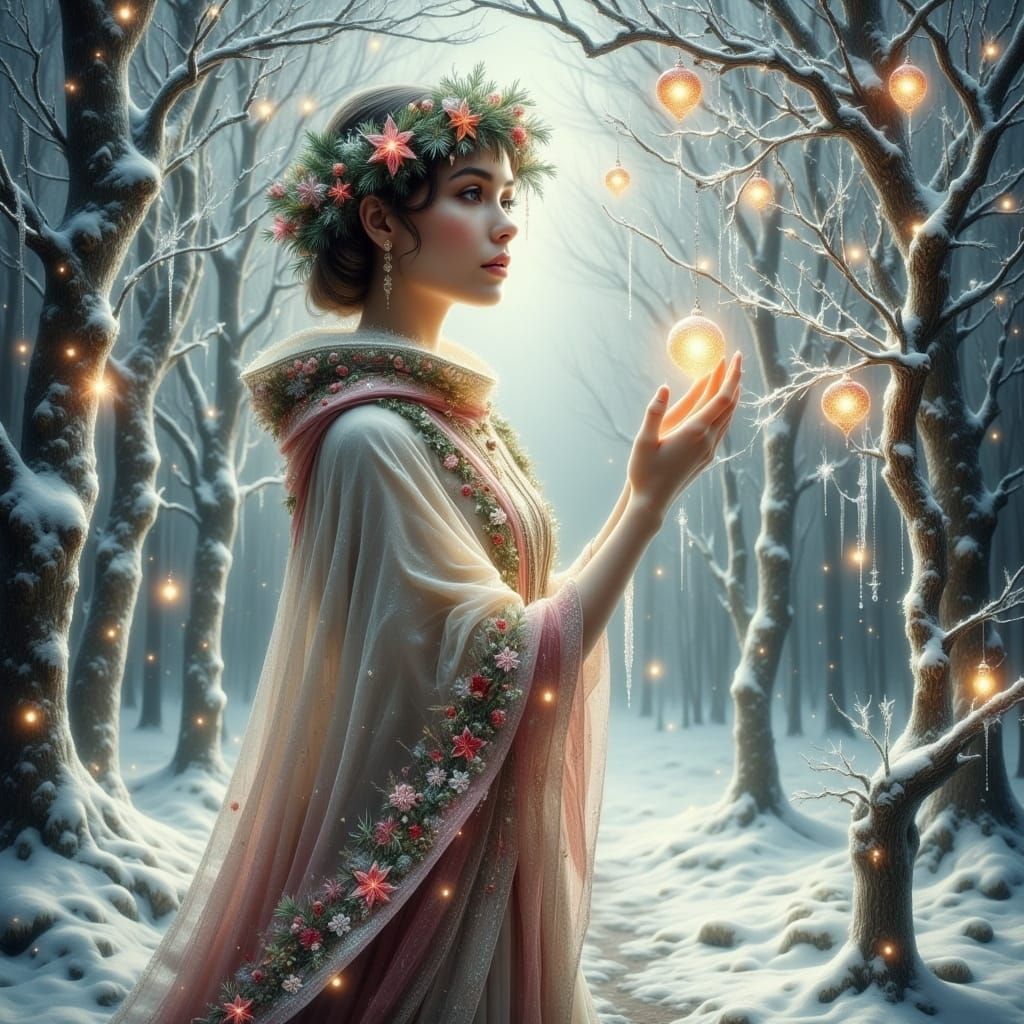 Whimsical Winter Enchantment in Hyperrealistic Style
