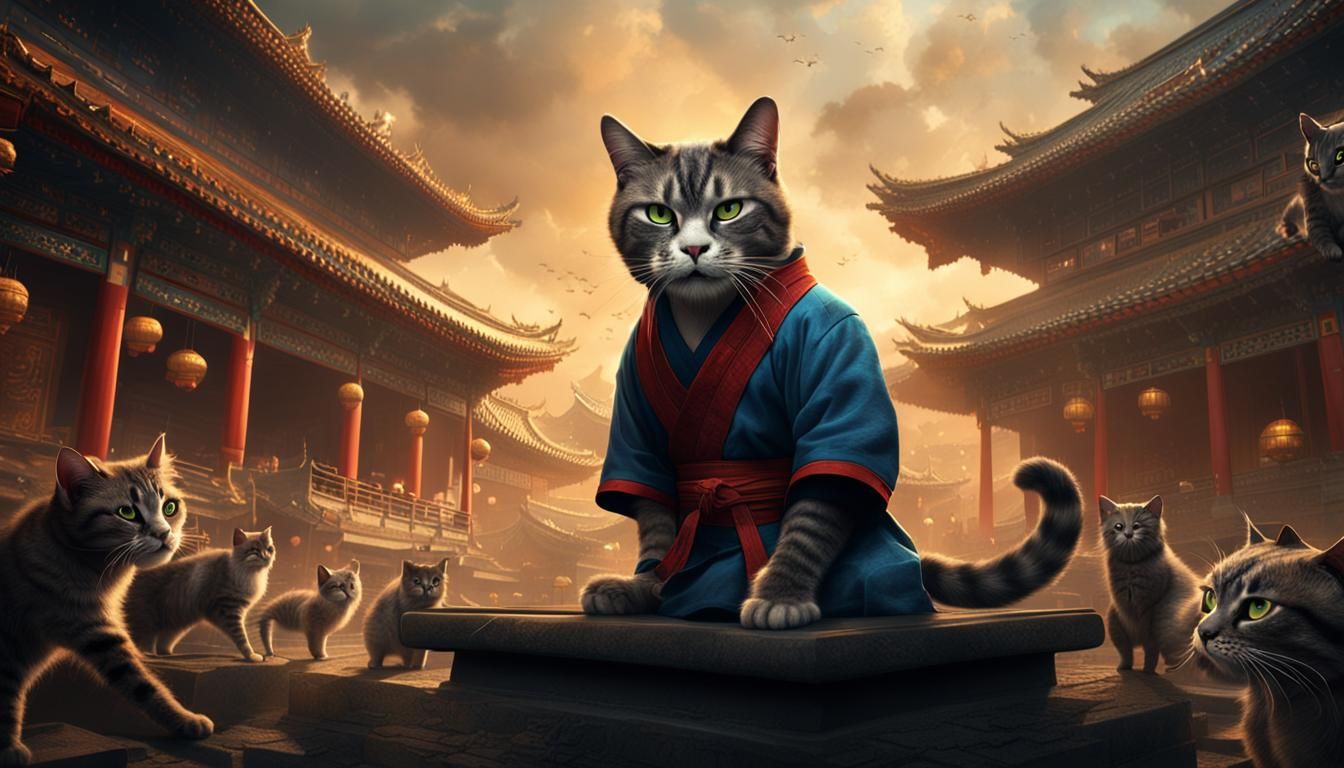 Epic Kung-Fu Cat in Digital Matte Painting