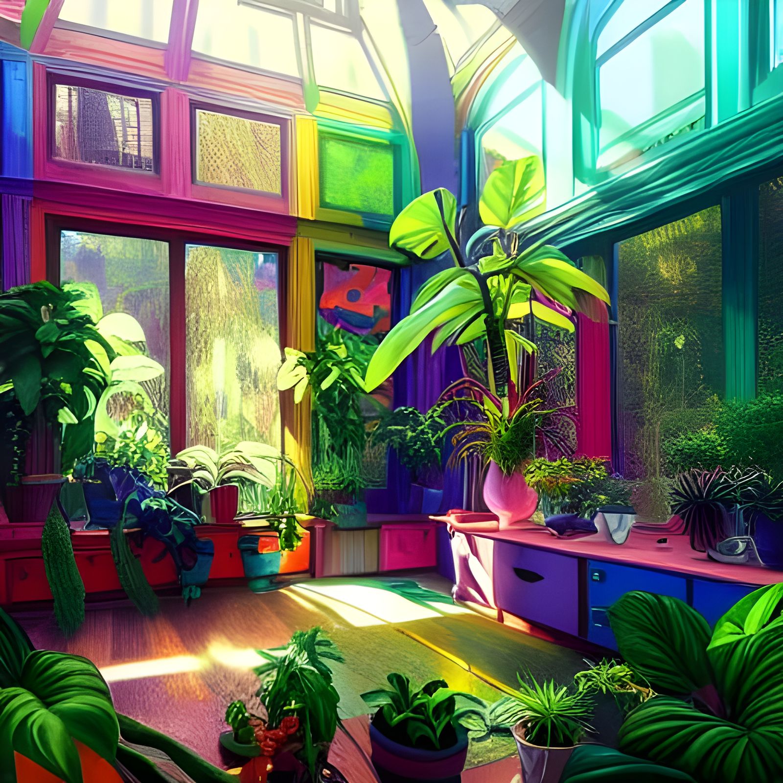 Rainbow Houseplant: Hyperdetailed Digital Art