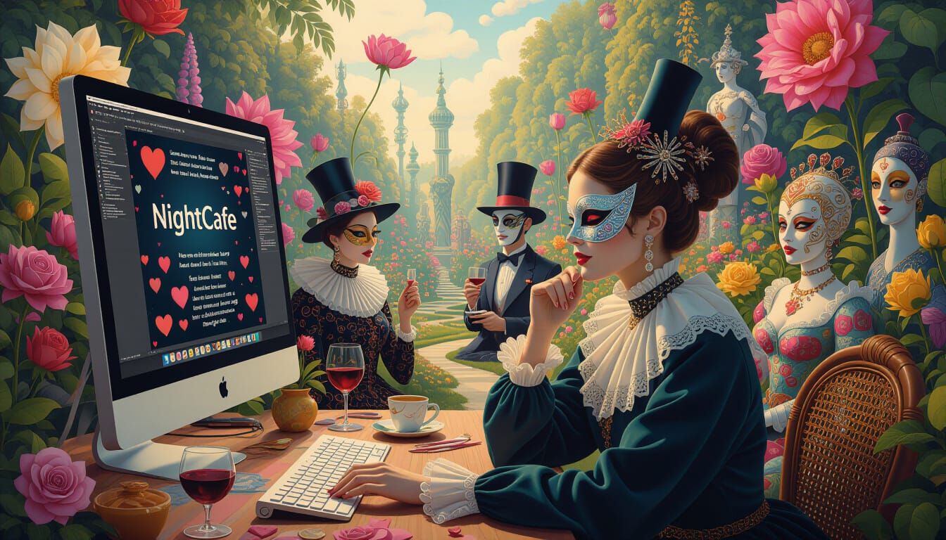 Tired Woman at Computer with NightCafe Screen