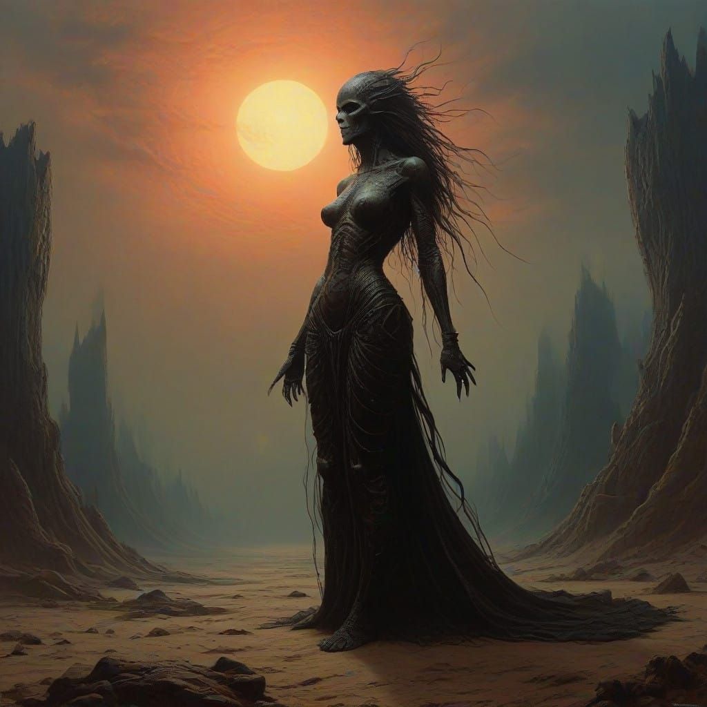 Enigmatic Scorpion Woman Rises from Desert Twilight