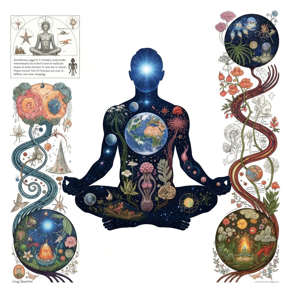 Meditating Figure Touches Cosmos in Bioluminescent White Spa...