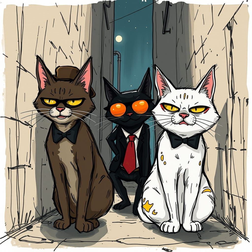 Gangster Cats in Alleyway Wildstyle Illustration