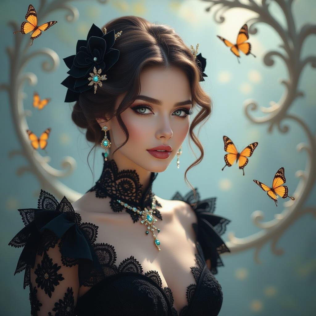 Stunning Woman in Fractal Artistry Dreamscape