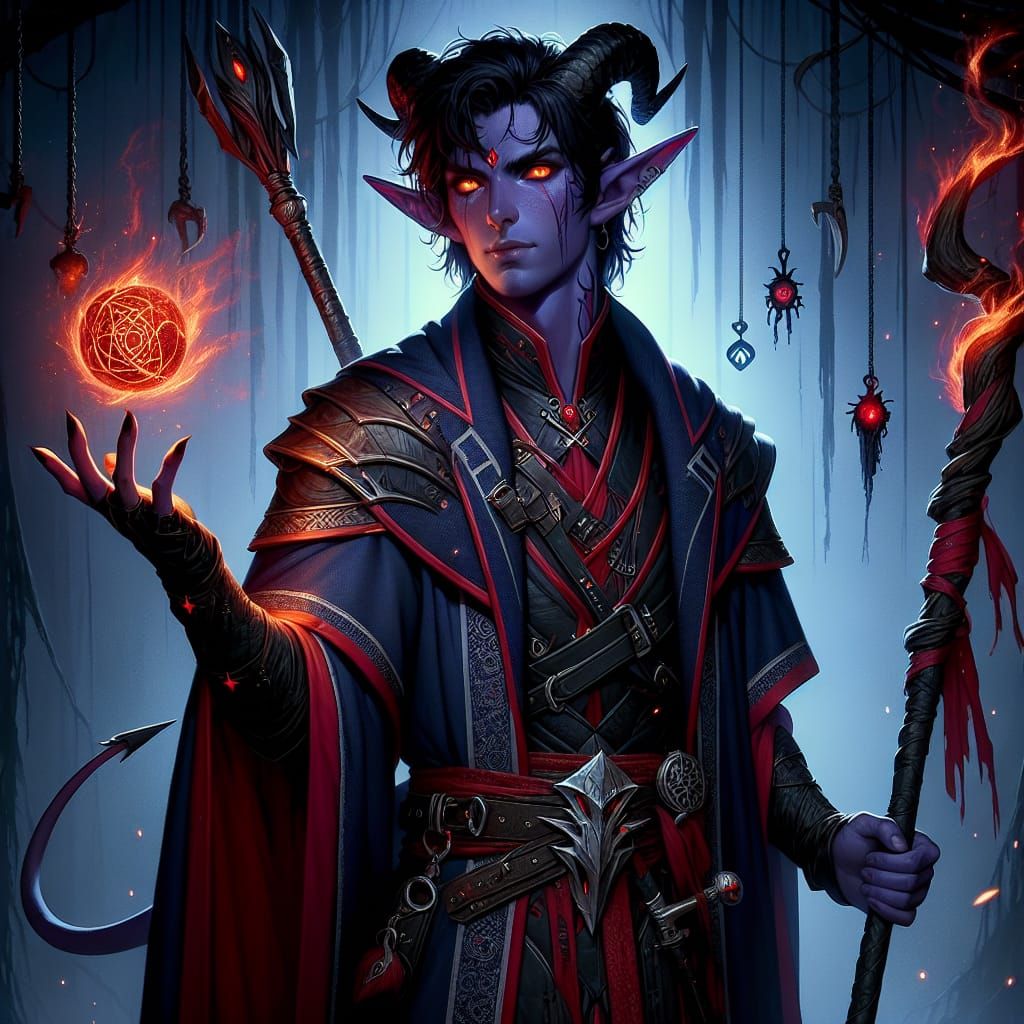 Half-Elf Sorcerer Conjures Fire in Dramatic Fantasy Scene