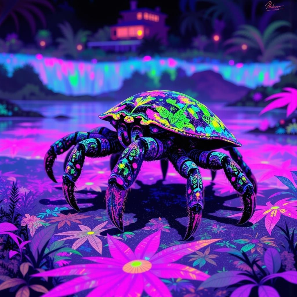 Coconut Crab in Neon Tropical Dreamscape