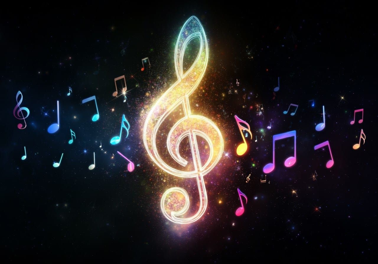 Ethereal Musical Notes in a Starry Night Sky