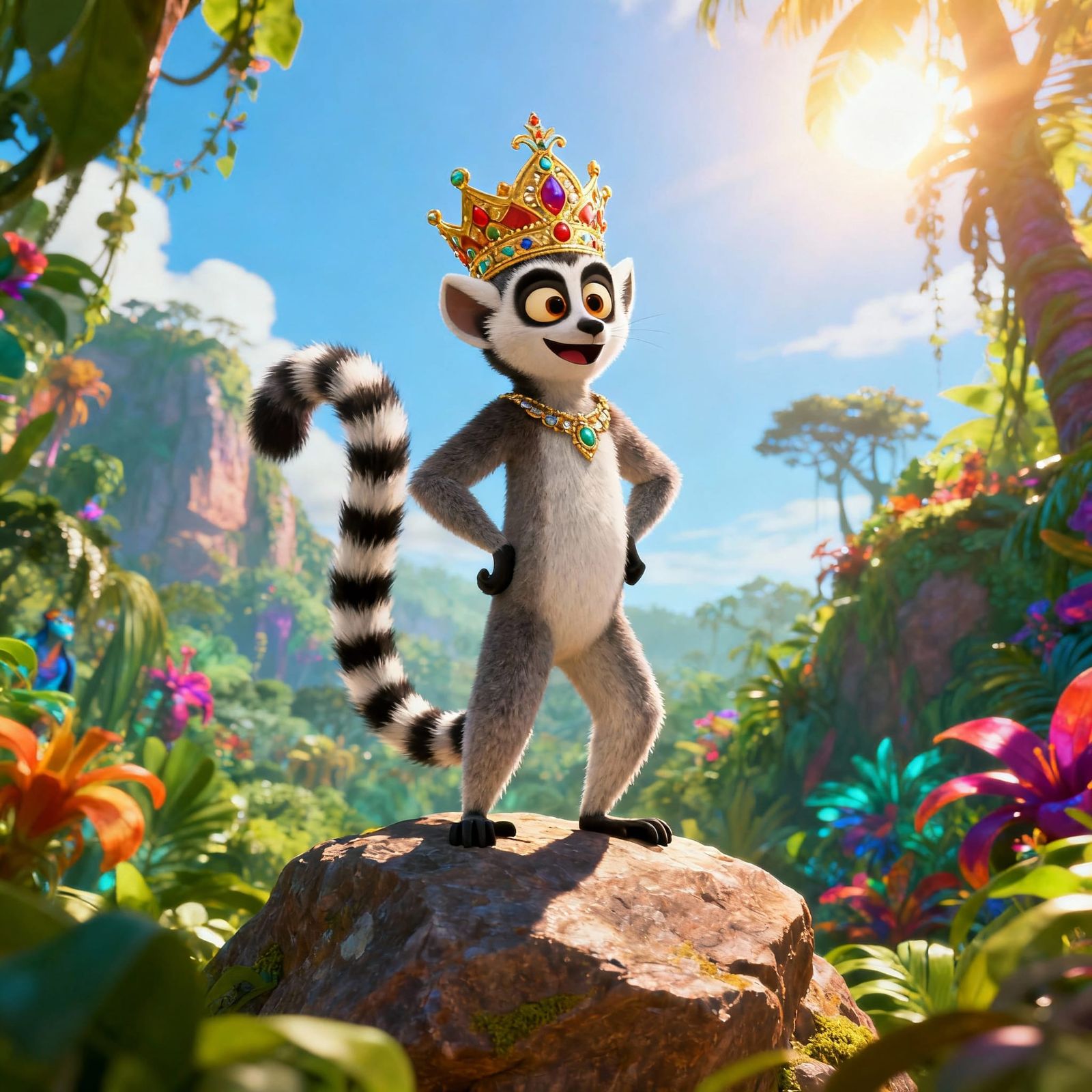 King Julian the Lemur in Vibrant Cartoon Style