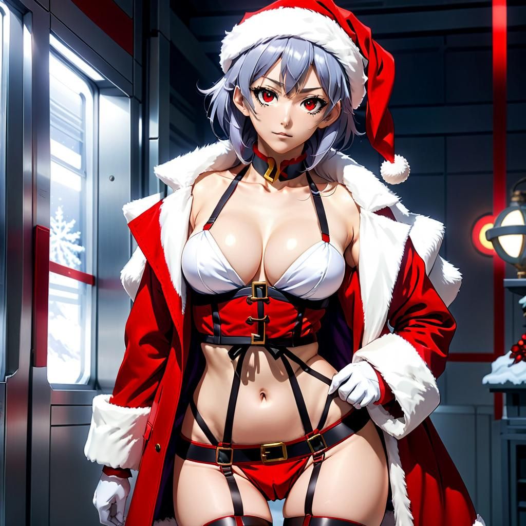 Anime Woman Dresses Santa Claus in Neo Evangelion Style