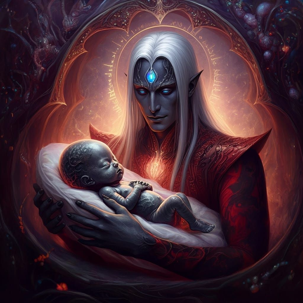 Nyarlathotep Cradles His Child: Futuristic Dark Art