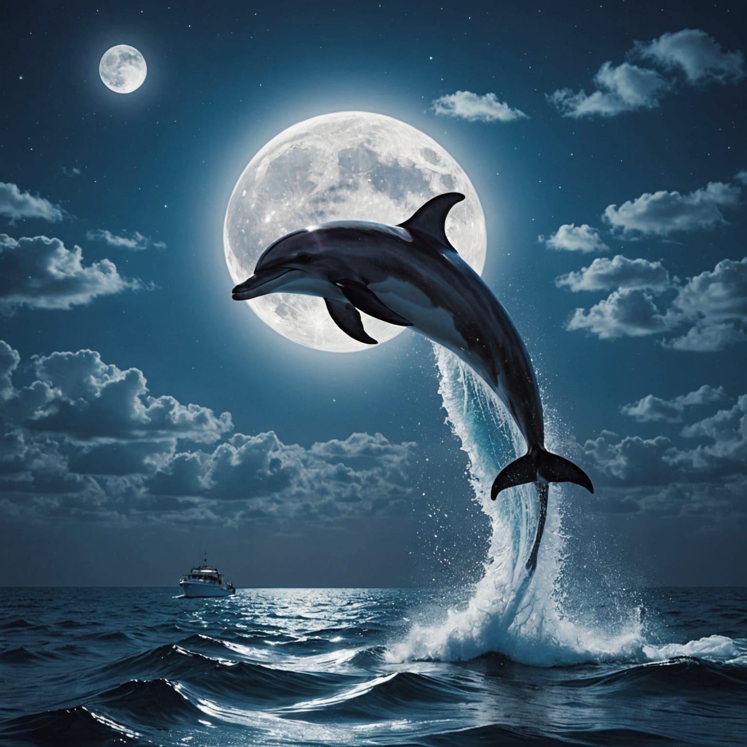 Moonlit Dolphin Leaping in Splendid Form