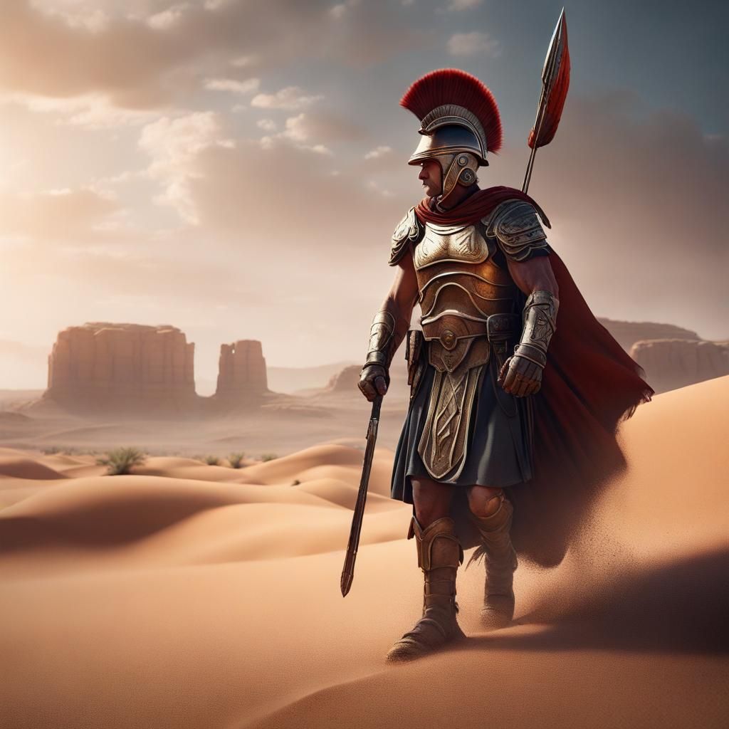 Roman Soldier on Desert Patrol: Detailed Matte Painting