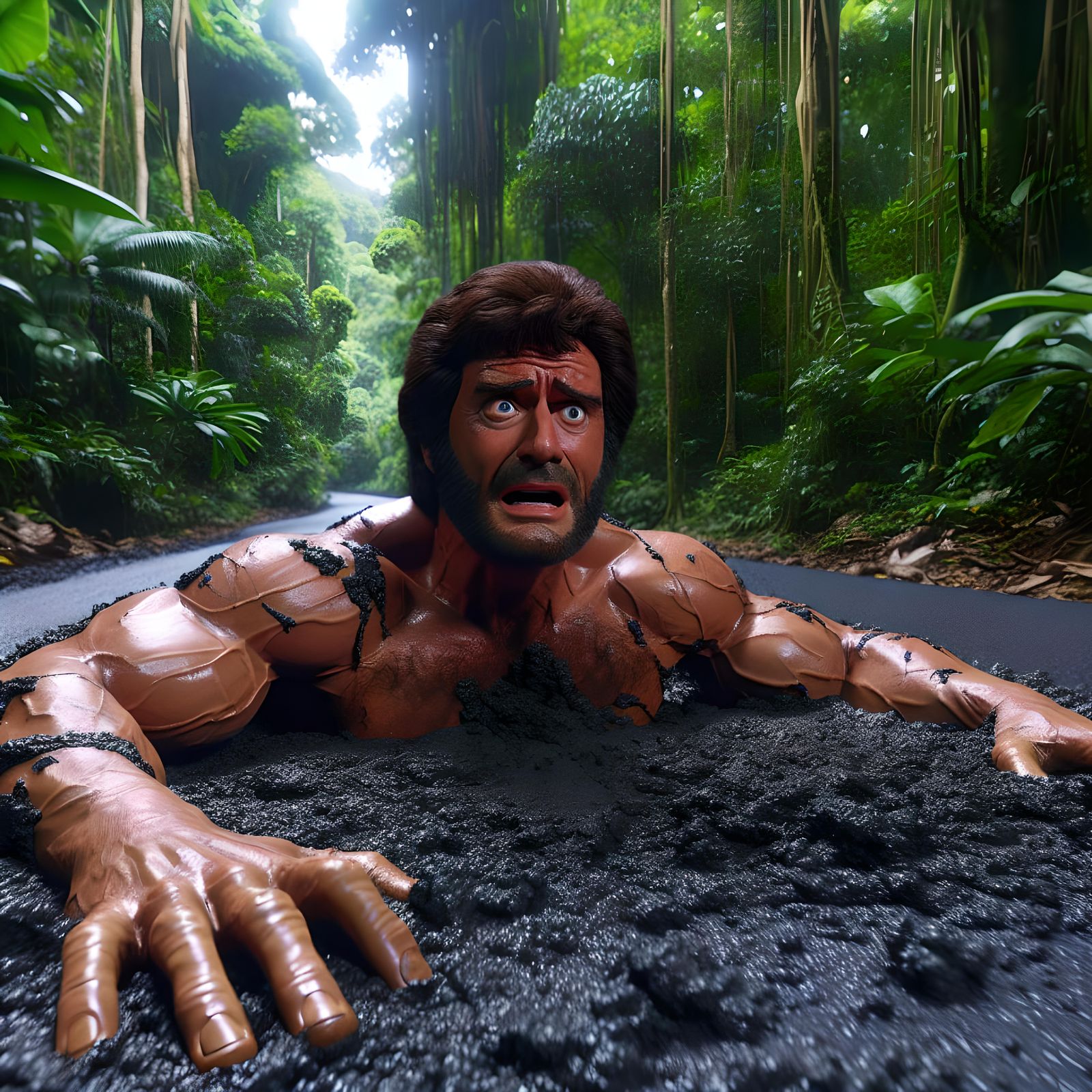 Tarzan in Tar: A Realistic Jungle Scene