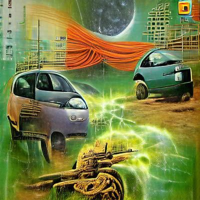 Electric Car in Retro Sci-Fi Style