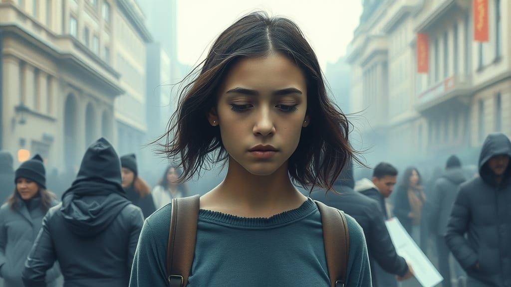 A Lonely Figure in a Crowded City