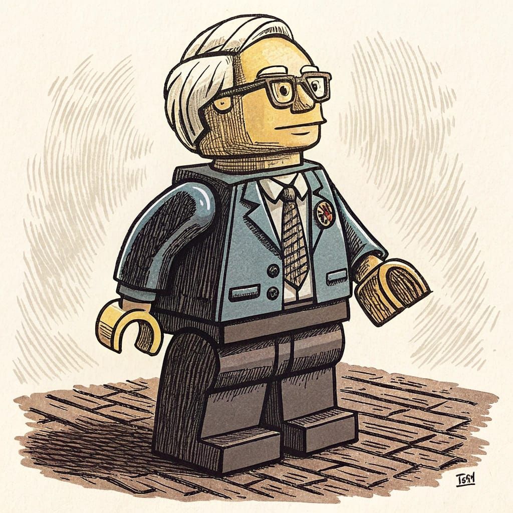Bernie Sanders as a Lego Minifig Woodcut Print
