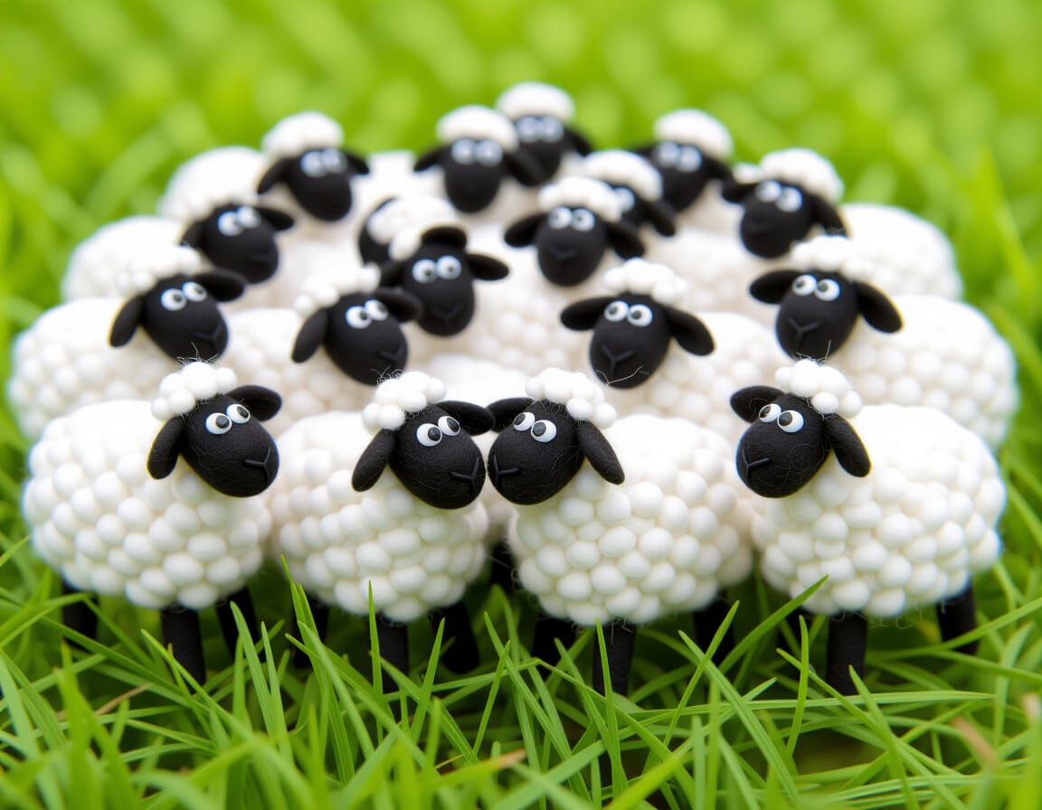 Felt Anthropomorphic Sheep on Farm