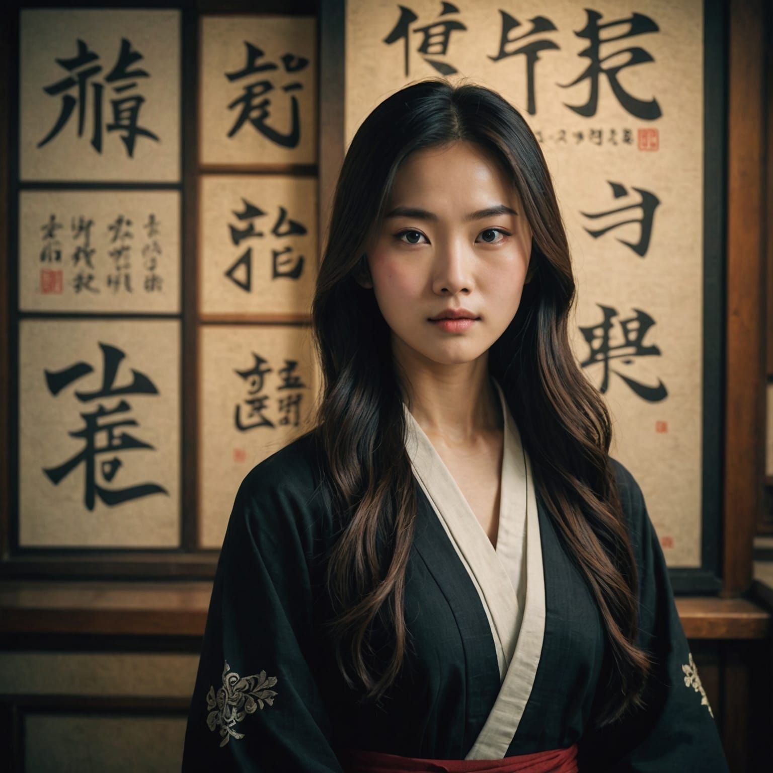 Taiwanese Woman Portrait in Gouache Watercolor Style