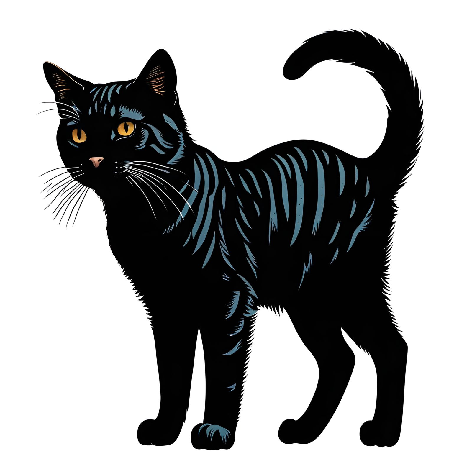 Cat in Linocut Printing Style