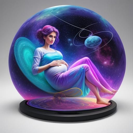 Cosmic Birthing Scene: Holographic Astral Illustration