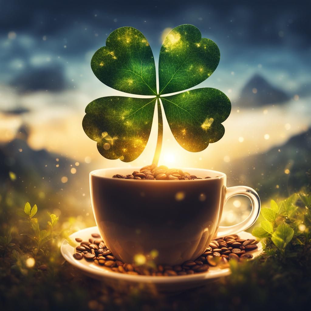 Landscape Inside Coffee Cup With Clover