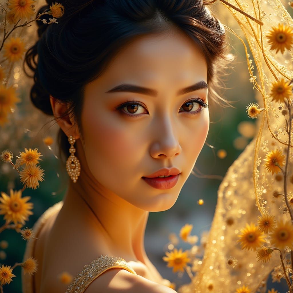 Ethereal Thai Woman in Golden Light