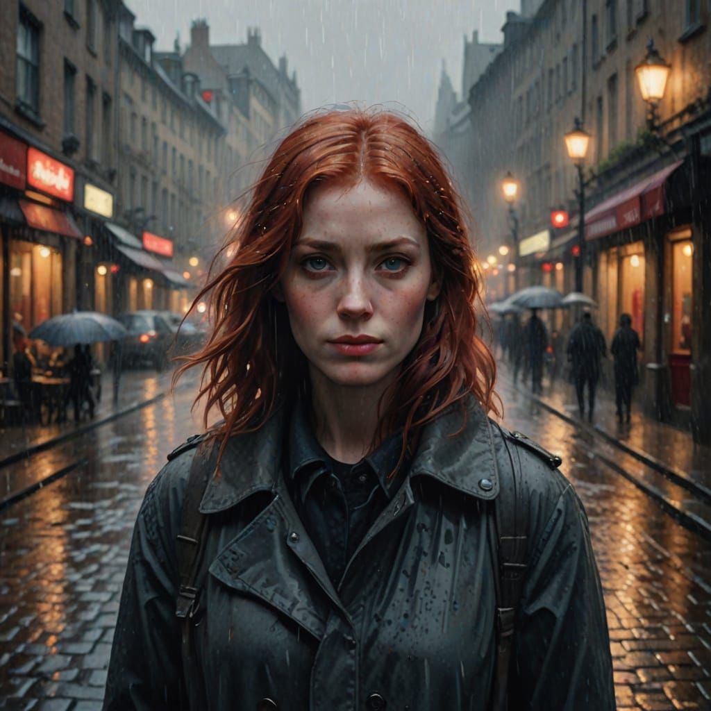 Misty Morning Portrait of a Red-Haired Woman in Impressionis...