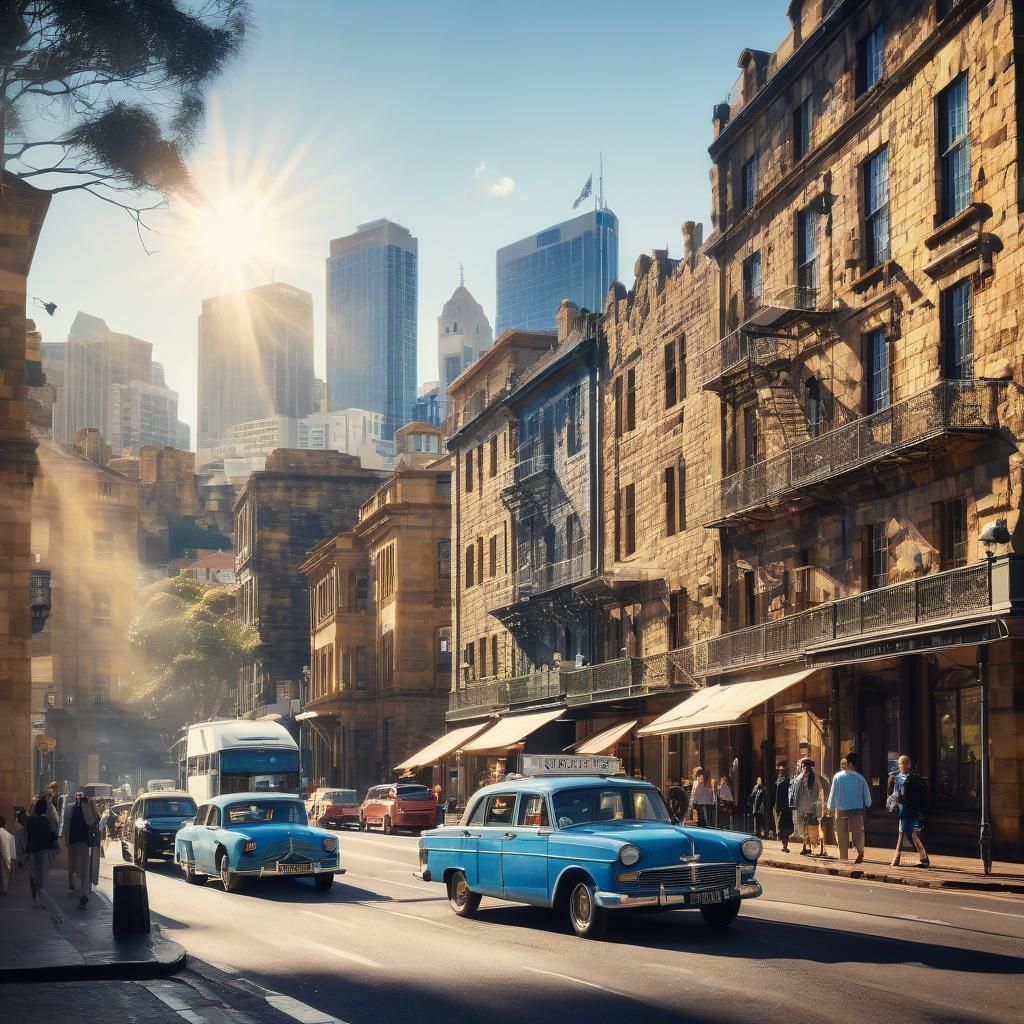 Sydney Harbour Street Photography in Watercolor Style