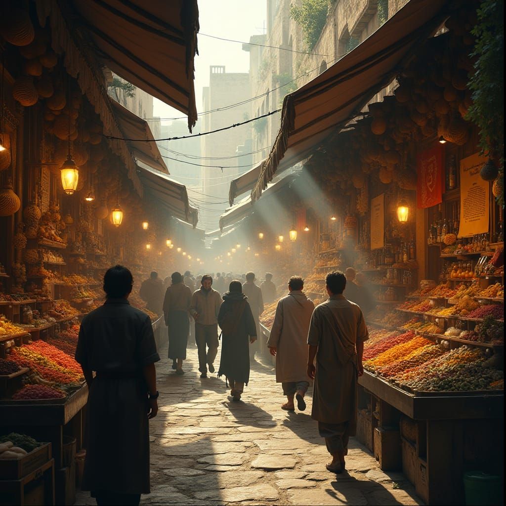 Jerusalem Marketplace with Magical Goods, Cinematic Lighting