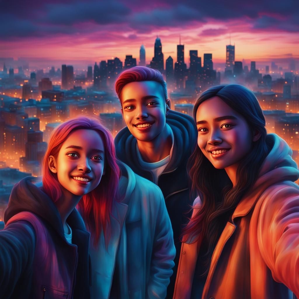 Ghostly Figure Photobombs Friends in Cityscape Selfie