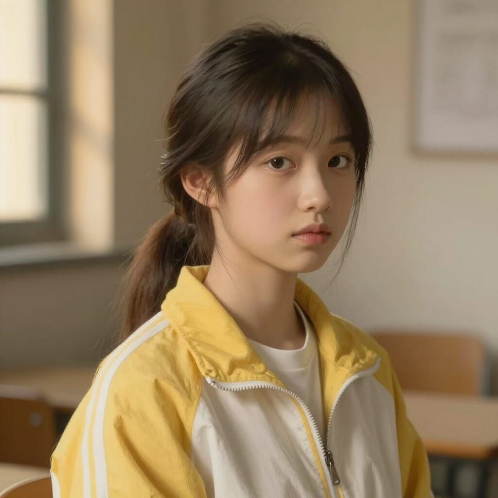 Young Woman in Yellow Jacket Portrait in Painterly Style