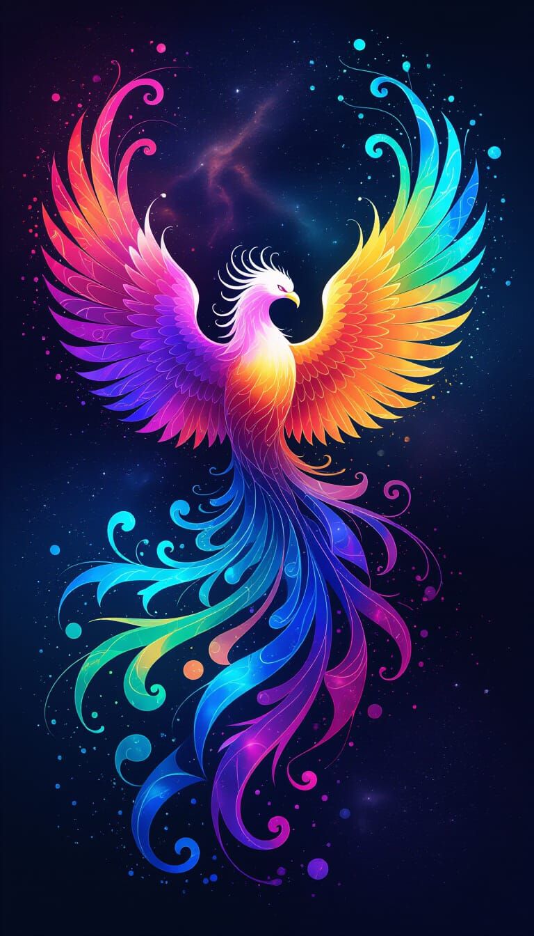 Ethereal Phoenix of Liquid Starlight in Cosmic Style