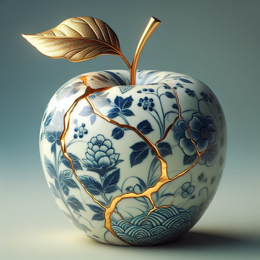 Kintsugi porcelain apple