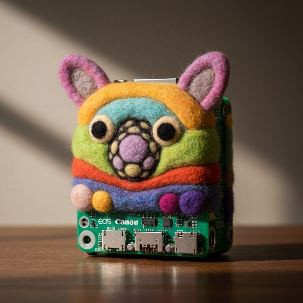 Felted Wool Raspberry Pi Computer as Digital Artwork