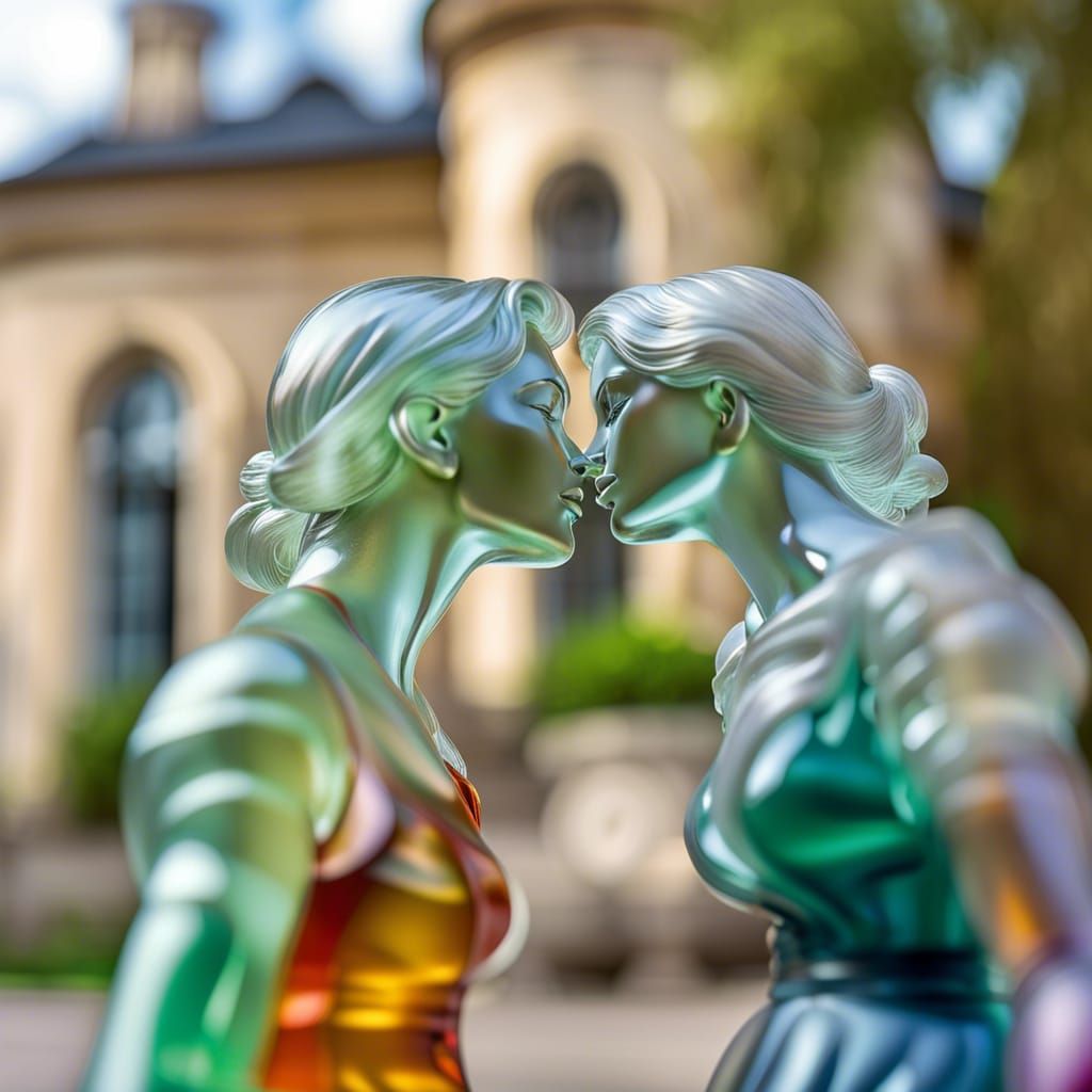 Glass Figurine of Kissing Women in Rodin Style