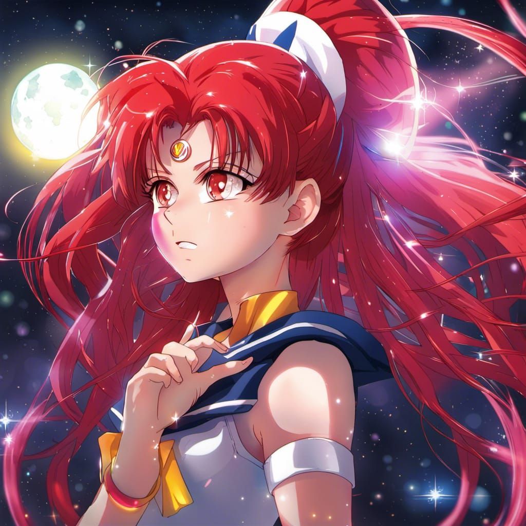 Anime Girl: Red Hair, Saiyan Aura, Sailor Moon Glow