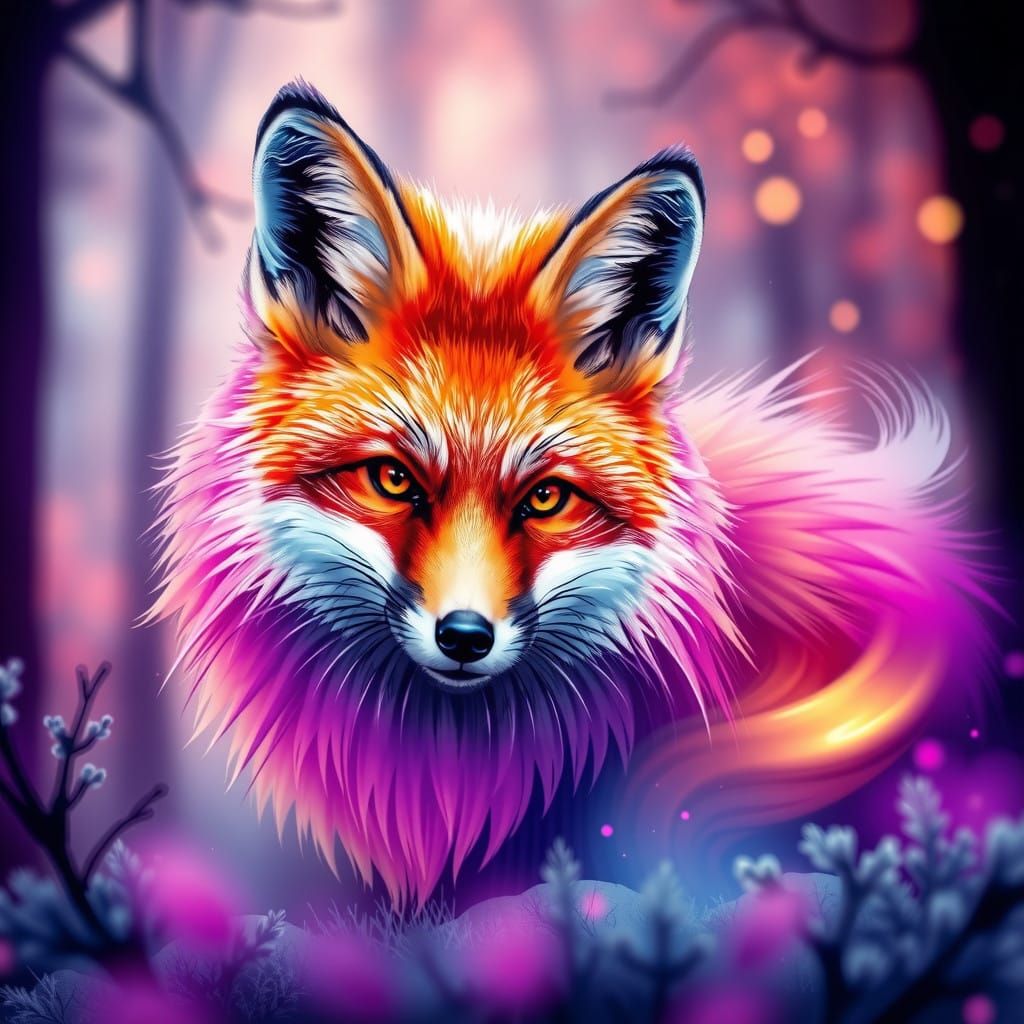 Electric Fox in a Snowy Forest Scene