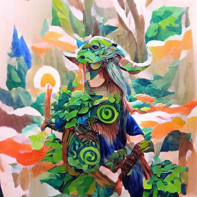 Detailed Gouache Painting of a Druid