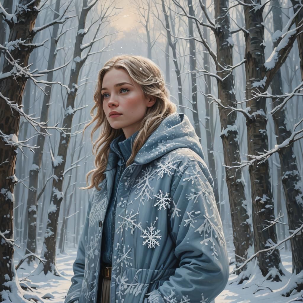 Snowy Forest Model in Winter Coat