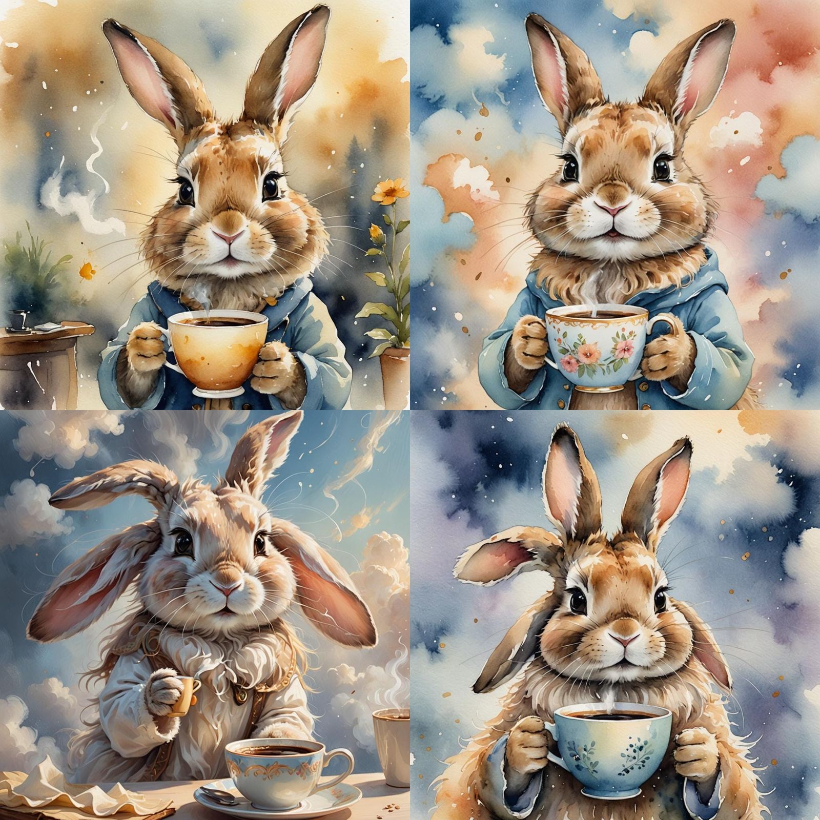 Whimsical Bunny Savoring Coffee in Sunshine