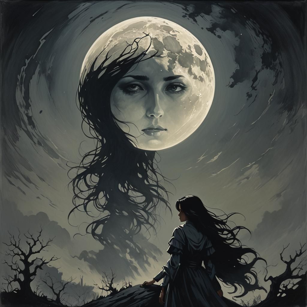 Mysterious Moonlit Silhouette of a Woman