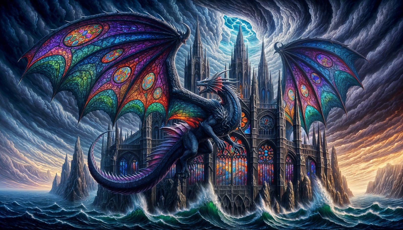 Stained-Glass Dragon on Gothic Cathedral
