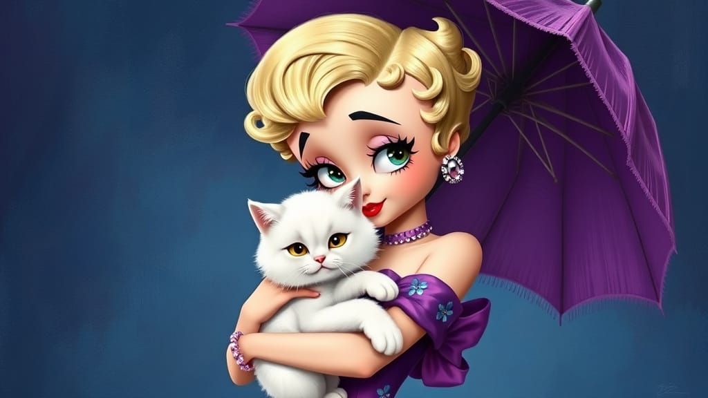 Betty Boop in Violet Gown with Persian Cat