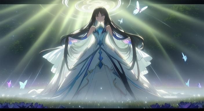Hyperrealistic Anime Woman in Flowing Dress
