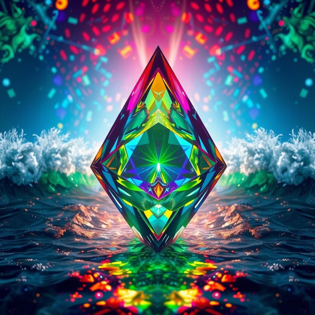 Vivid Crystal Prism and Ocean Waves in 8k