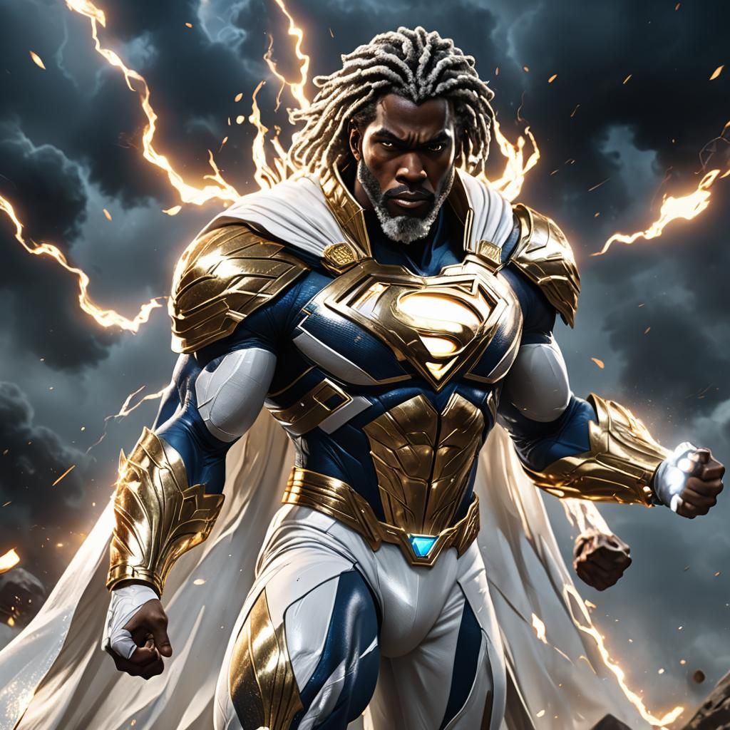Electric Superman in Gold Armor, 3D Render
