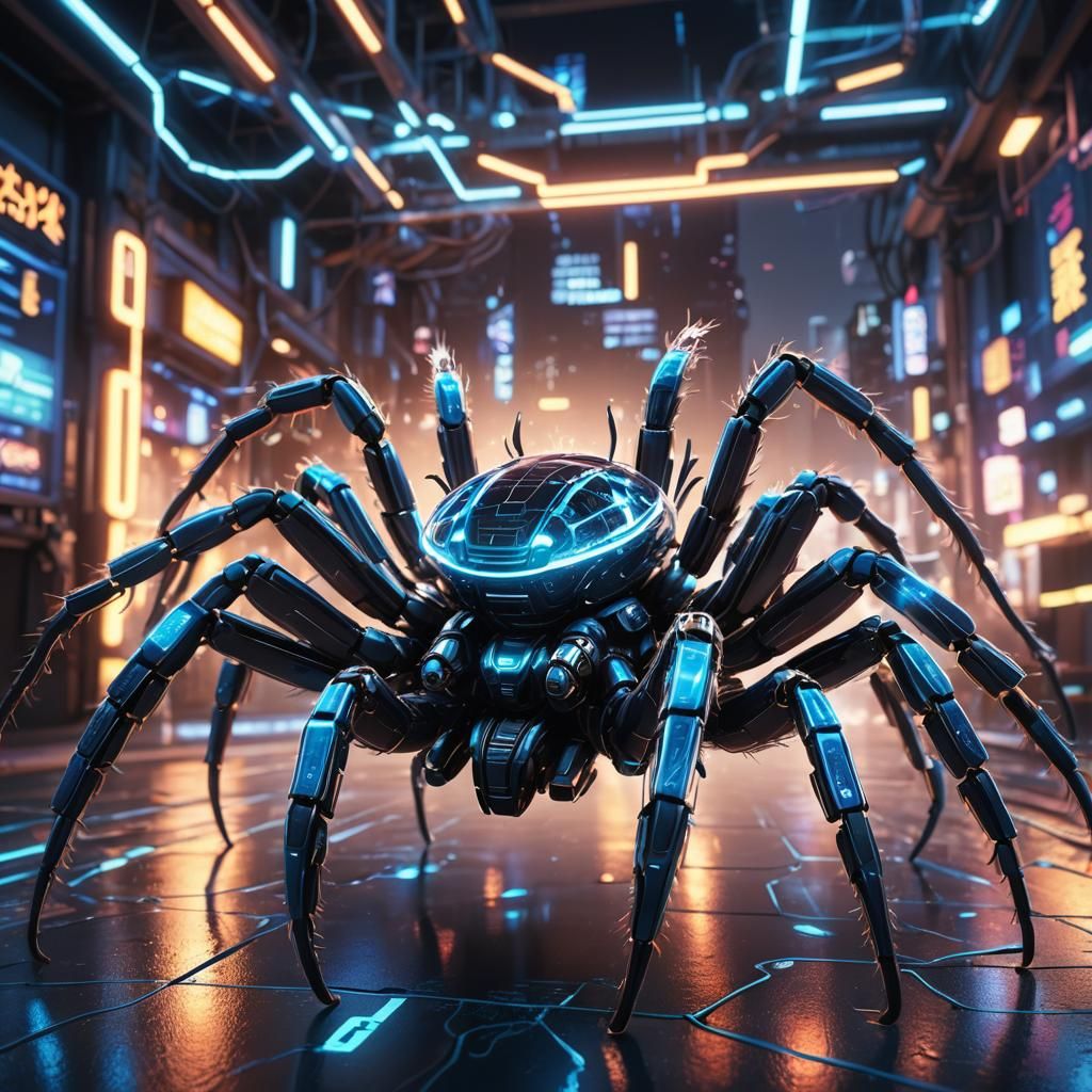 Futuristic Robot Tarantula in Neon Anime Style
