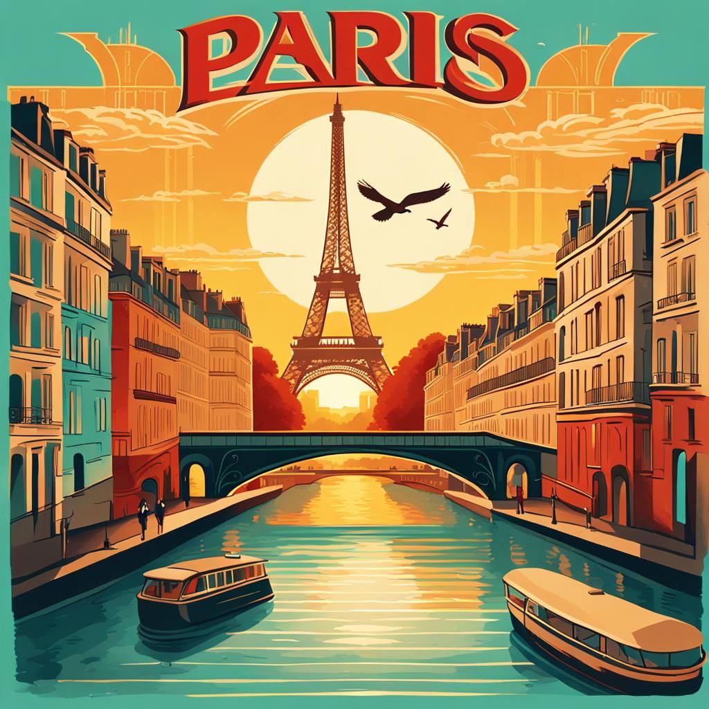 Paris Travel Poster in Art Deco Style
