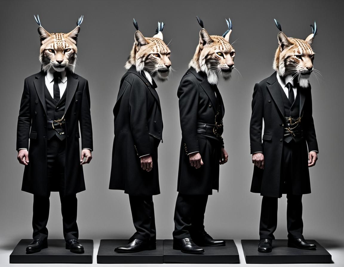 Three-Headed Man in Black Suit: Surreal Portrait