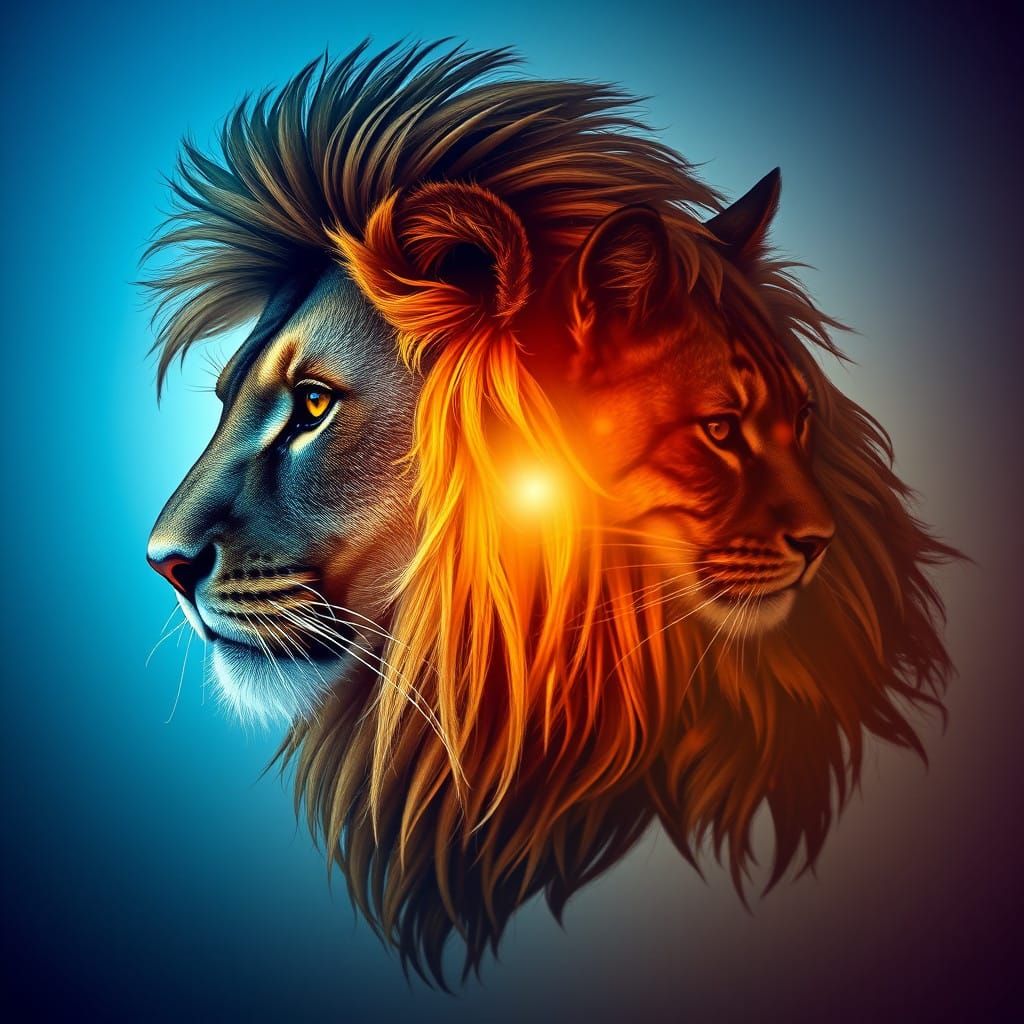 Regal Lion Double Exposure in Hyperrealistic Detail